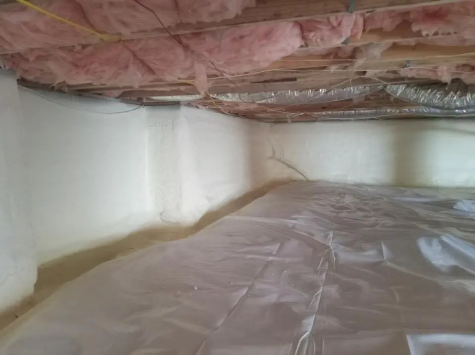 Crawl space encapsulation with closed-cell spray foam for Roof Waterproofing in Bangor Base